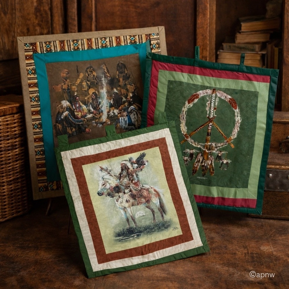 Set of 3 The‎ Mountain Art Wall Hangings Quilted Cotton Tapestry Panels
